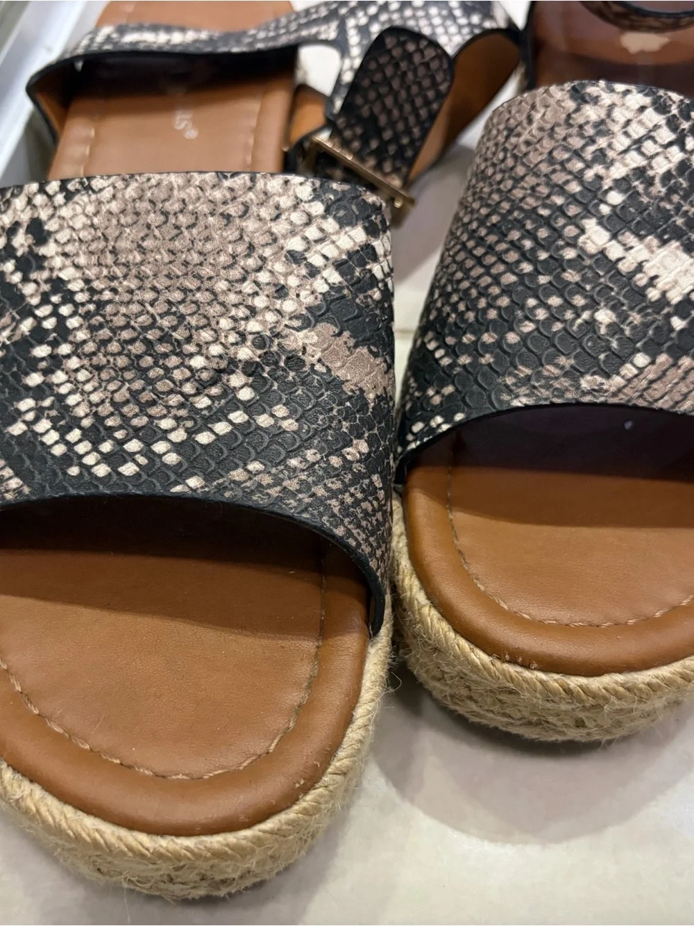 Women's Snake-Print Espadrille Platform Sandals - Black/Tan